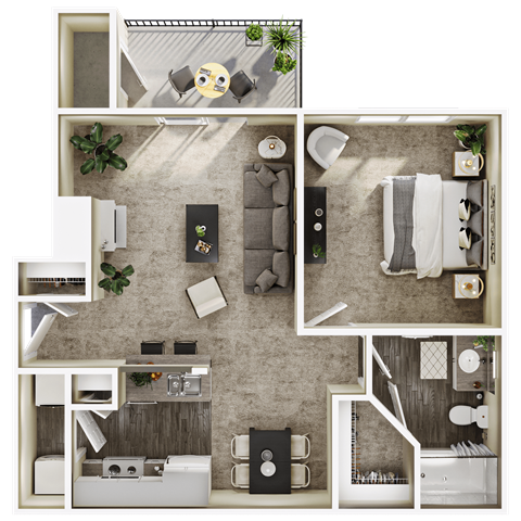 a 3d floor plan of a living room with a bedroom